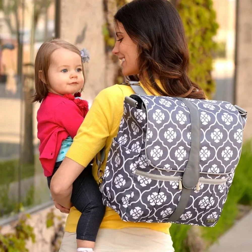 JJ Cole Backpack Diaper Bag, Gray Floret